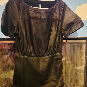 By Anthropologie Faux Leather Wrap Mini Dress